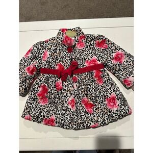 Penelope Mack Floral Corduroy Bubble Jacket Pink Rose Red Bow Animal Print 2T